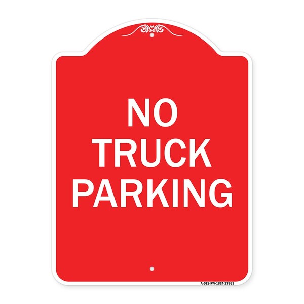 Designer Series No Parking No Truck Parking, Red & White Aluminum Sign, 18" x 24", RW-1824-23661